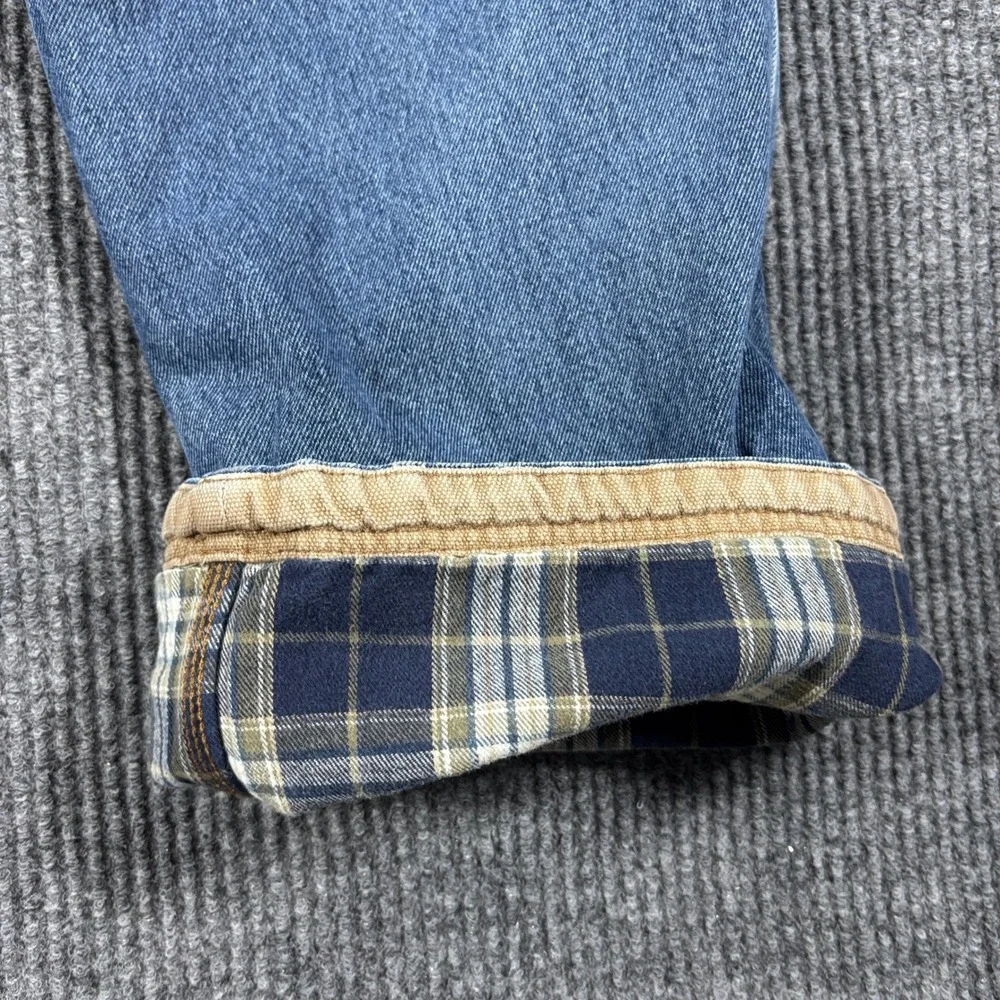 Duluth Trading Co Flannel Lined Jeans Mens 44x30 Blue Denim Plaid Lining